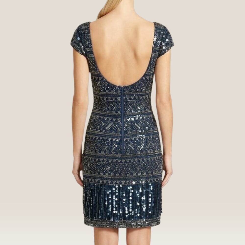 Vintage Scala Navy Beaded Mini Dress Size 0 - Picture 5 of 8